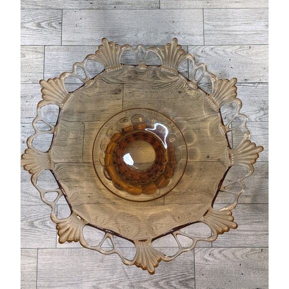 VTG Westmoreland Amber Glass Doric Lattice Lace Centerpiece/Fruit Bowl - Picture 2 of 5